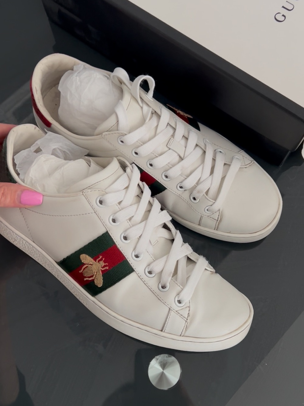 Gucci White Leather Classic Ace Sneakers - Picture 5 of 8